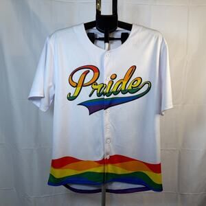 Pride Rainbow Baseball Jersey White Button Front Men’s Small Love Graphic